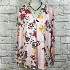 Soho Pink/Lavender Floral Blouse with Mandarin Collar